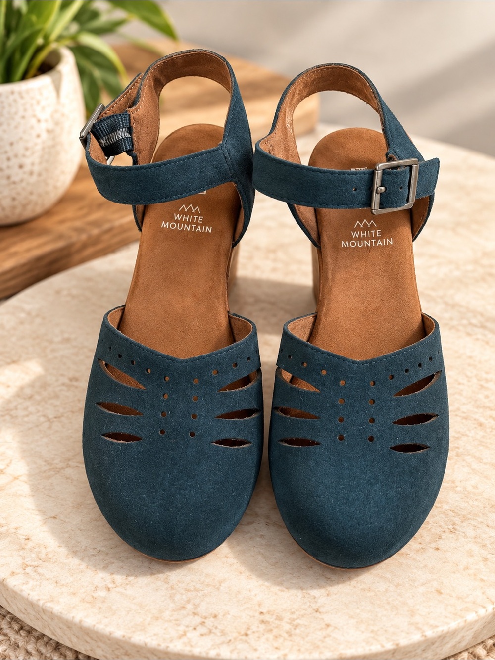 NEW White Mountain Teal Suede Cutout Ankle-Strap Clogs